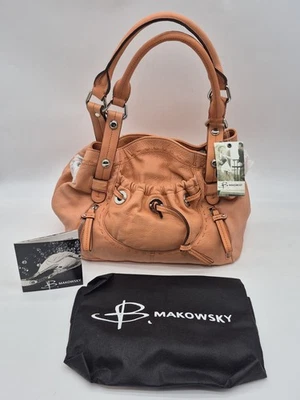 B Makowsky Leather Bag Purse Fall Hobo Coral Leopard Print Interior Dust Bag NEW - Image 1 of 4