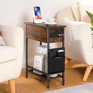 End Table with Charging Station Flip Top Side Table Nightstand Bedside Table - Picture 1 of 9