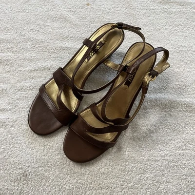Ecco Women’s 9.5 Brown Leather Strappy Wedge Sandals Shoes - Image 1 of 4