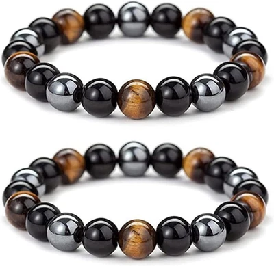Tigerauge Obsidian Armband Set Schwarzer Turmalin Hämatit Geschenk für Freunde E - Bild 1 von 4
