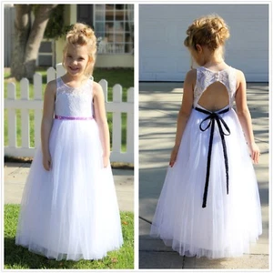  Lace Tulle White A-Line Flower Girl Dresses Communion Dress Toddler Girl Dress - Picture 1 of 31