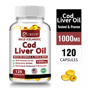 Wild Icelandic Cod Liver Oil Capsules 1000mg - Omega-3 EPA, DHA , Vitamin A & D3 - Picture 1 of 13