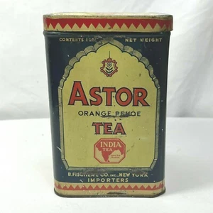 Vintage Astor Orange Tea Tin India Orange Pekoe vuoto 1 libbra B Fischer & Co  - Foto 1 di 10