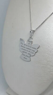 CIONDOLO ANGELO DI DIO PREGHIERA ARGENTO RODIATO  COLLANA CM 45  EXPLOIT - Immagine 1 di 4