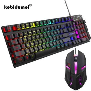 104 Key Backlit Mechanical Gaming Keyboard and Mouse Set Wired Waterproof Lumino - Picture 1 of 9