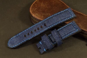 PULSERA RELOJ 22/22 MM AZUL DENIM JEANS CUERO AUTÉNTICO PARA PANERAI ETC MASTRAP 533-536 - Imagen 1 de 11