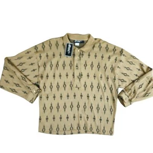 Vintage deadstock Zeppelin Mens Grandpa Shirt Long Sleeve Golf Cosby Khaki Large - Picture 1 of 7