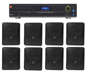 JBL VMA1240 Commercial/Restaurant 240W 70v Amplifier+(8) JBL Black Wall Speakers - Picture 1 of 11