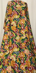 Vibrant Floral Pre-Washed Cotton Multicolored Ikat Pattern Fabric By The Yd 58" - Picture 1 of 8