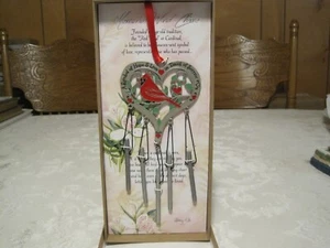 ABBEY & CA GIFT MEMORIAL CARDINAL INSCRIBED HEART-SHAPED WIND CHIME - Picture 1 of 9