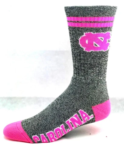 North Carolina Tar Heels Gray Marbled Pink 2 Stripe Crew Socks Cover
