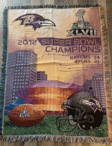 BALTIMORE RAVENS 2012 Super Bowl XLVII Champs Throw Blanket NW Co. 60x48 USA New Cover