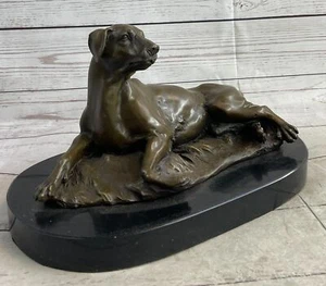 "Figura estatua escultura perro mascota de bronce sobre base de mármol Antoine Barye 8"" x 13" - Imagen 1 de 10