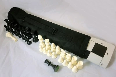 Quiver Chess Set Combo: Black Chess Bag, Black Board, Black & White Chess Pieces - Image 1 of 4