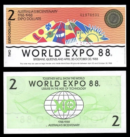 AUSTRALIA 2 Dollars, 1988, World Expo Commemorative, UNC World Currency Cover
