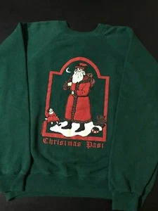 Vintage 90s 1991 Christmas Past Carol Santa Clause Green Sweatshirt - Picture 1 of 4