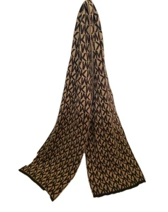 Michael Kors MK Logo Knit Scarf Tan Brown Monogram 65 X 10 Inches - Picture 1 of 8