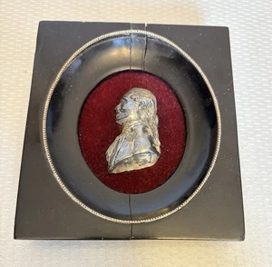 Busto antiguo del siglo XIX en relieve de plata fundida George Washington placa silueta enmarcada - Imagen 1 de 18