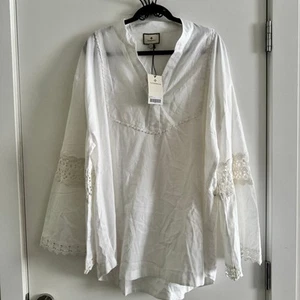 New Tuckernuck Blanc Piper Lace Top White Round Split Neck Long Sleeve Sz 3XL - Picture 1 of 8