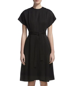 Whistles Women's Black Linen Blend Tie Waist Midi Dress UK 6 - Picture 1 of 8