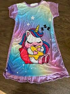NO LABEL NIGHTGOWN S/S PASTELS UNICORN PRINT 120 (5-6) GENTLY WORN - Picture 1 of 5