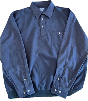 Винтажная мужская велюровая рубашка John Blair XL с длинным рукавом синий темно-синий пуловер - Изображение 1 из 4