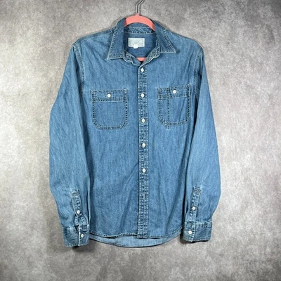 Camisa Lucky Brand Para Hombre Pequeña Azul Denim Abotonada Mangas Largas Bolsillos Occidentales Foto 1 de 4