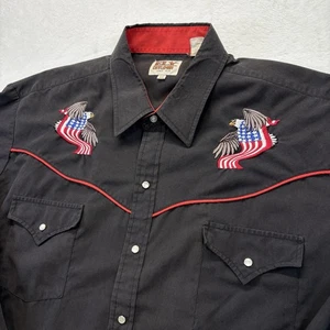 Camisa Ely Cattleman Para Hombre XL Negra Bordada Occidental Bandera Americana Águila De Colección - Imagen 1 de 11