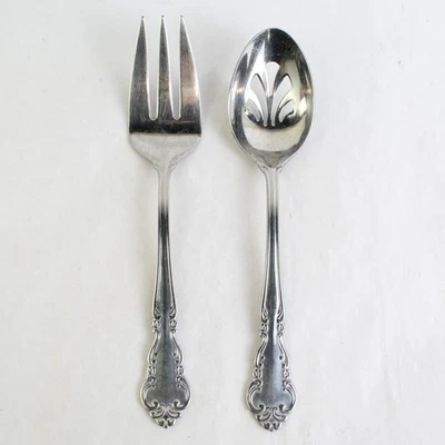 2 PC Set Reed & Barton Brunswick 18/10 Stainless Steel Serving Fork & Spoon - Image 1 of 4