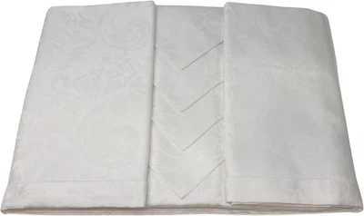 Tovaglia Da Tavola Con Tovaglioli in Fiandra Damascata Jacquard Con Orlo a Giorn - Immagine 1 di 4