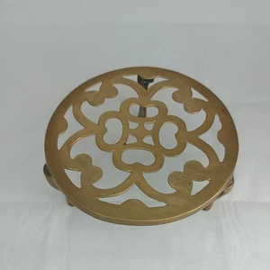 Vintage Brass Floral Trivet Fireside Kettle Plant Pot Holder / Stand On Legs - Picture 1 of 8