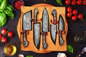 Custom Handmade Damascus 5 PCS Steel Japanese Cooking Chef Kitchen Knives Set Ja