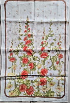 2 torchons cuisine vintage roses trémières et panier de fleurs et blé - Photo 1/4