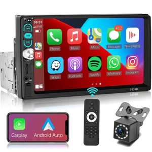 7" Single 1Din Touch Screen Car Stereo Apple/Android CarPlay Bluetooth MP5 + CAM - Picture 1 of 21
