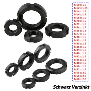 M10 bis M60 Stahl Nutmutter DIN 981 Wellenmutter für Wälzlager Schwarz Verzinkt - Picture 1 of 7