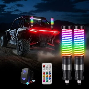 2x 1FT COB Spiral LED Fat Whip Lights Antenna RGB+IC Chasing For Can-am UTV ATV - Foto 1 di 9