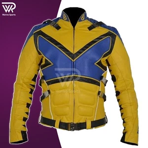 Men's Yellow X-Men Wolverine Inspired Leather Bomber Jacket Cosplay Biker - Picture 1 of 7