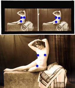 PHOTO STEREO EROTIQUE sur verre NU FEMININ 1900 - 1920 risque nude / 720 - Picture 1 of 3