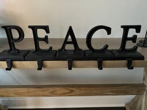 Pottery Barn PEACE Holiday Stocking Holders (5) Pieces Metal Christmas - Picture 1 of 7