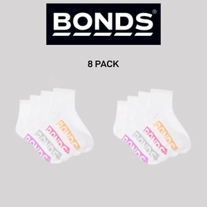 Bonds Kids Logo Light Quarter Crew Socks Comfy Mesh Cooling Zones 8 Pack RXU64W - Picture 1 of 3