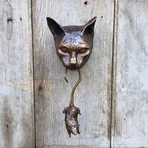Cat and Mouse Door Knocker Knobs Sculpture Ornament Front Door Wall Home Garden Cover