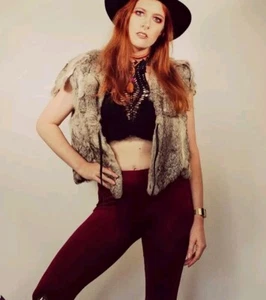 Rare Vintage Boho Rabbit Fur Vest Festival Coachella Party Grunge Rockchick Soft - Picture 1 of 7