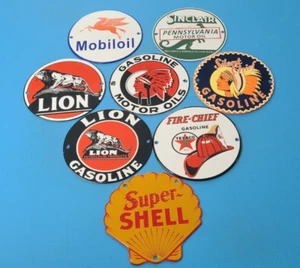 LOT VINTAGE GASOLINE PORCELAIN TEXACO & SHELL GAS SERVICE STATION PUMP SIGNS  6" - Picture 1 of 20
