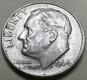 1964 Silver  Roosevelt Dime Ten Cent Coin 974X - Picture 1 of 3
