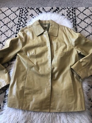 Chaqueta Blazer Caslon Vintage Tostado Amarillento 100% Cuero Años 90 Y2K Talla L Broches a Presiones. D Foto 1 de 4