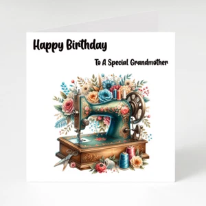 Personalisierte Vintage Nähen Maching Birhtday Karte, Karte für Oma, Mama, Biest - Bild 1 von 5