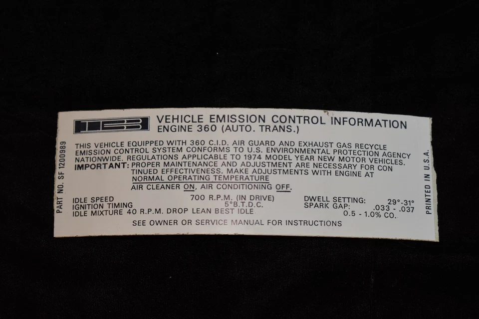 1974 Bricklin SV-1 Automatic Transmissions Emissions Decal - Image 1 of 1