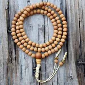 108 Sandalwood Mala, Wood Bead Necklace, Sandalwood Wrist Rosary, Mens Necklace - Picture 1 of 8