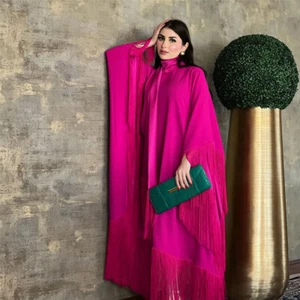 Muslim Women Long Dress Kaftan Batwing Sleeve Abaya Evening Party Gown Tassels - Picture 1 of 71