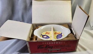 Vtg FIRE KING ANCHOR WHITE DIVIDED SERVING DISH w/ TWIN CANDLE WARMER CRADLE IOB - Picture 1 of 15